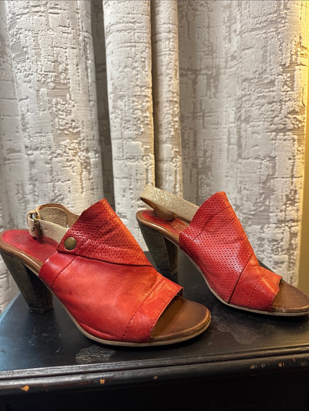 Miz Mooz Red Open-Toe Slingback Heels